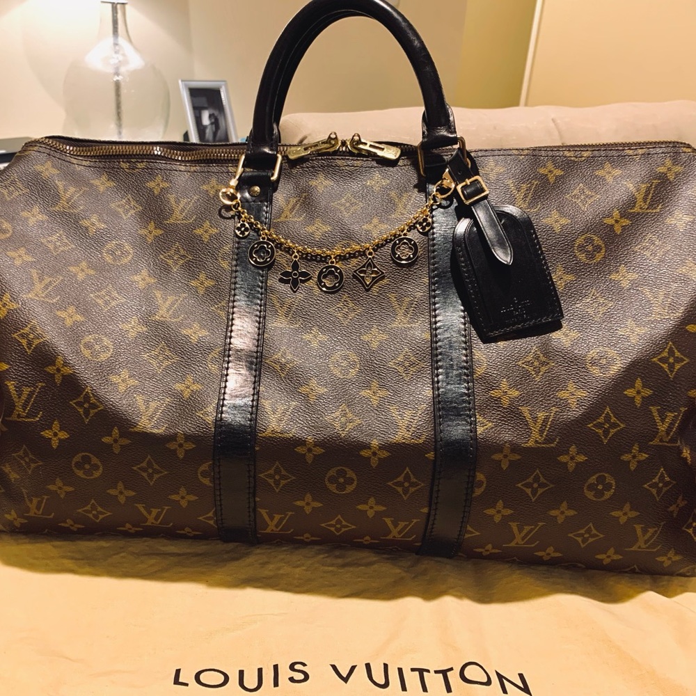 Louis Vuitton Keepall 50 Custom Dyed Black Travel Luggage Bag